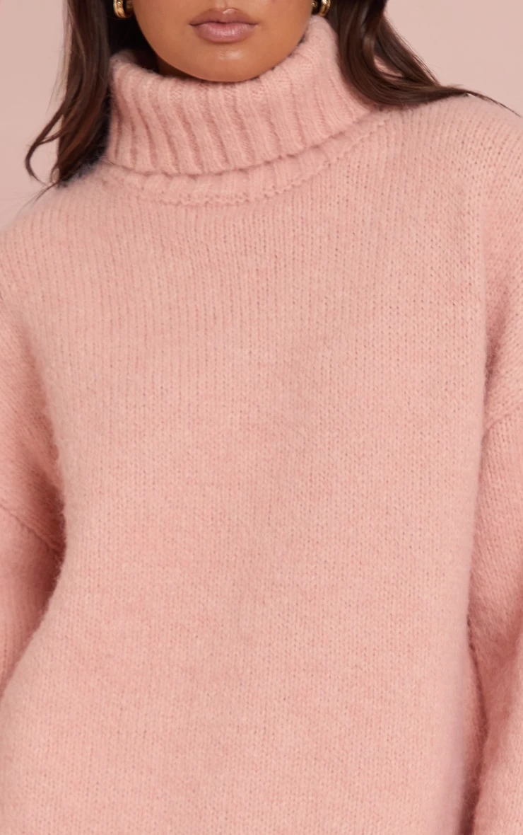 Pink Roll Neck Balloon Sleeve Oversized Sweater 4 Pink Roll Neck Balloon Sleeve Oversized Sweater - Image 4
