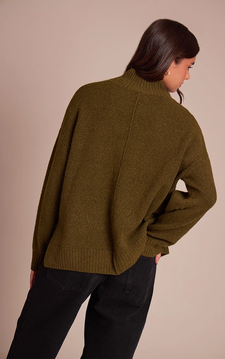 Prettylittlething Khaki Oversized Polo Neck Knitted Sweater - Image 2