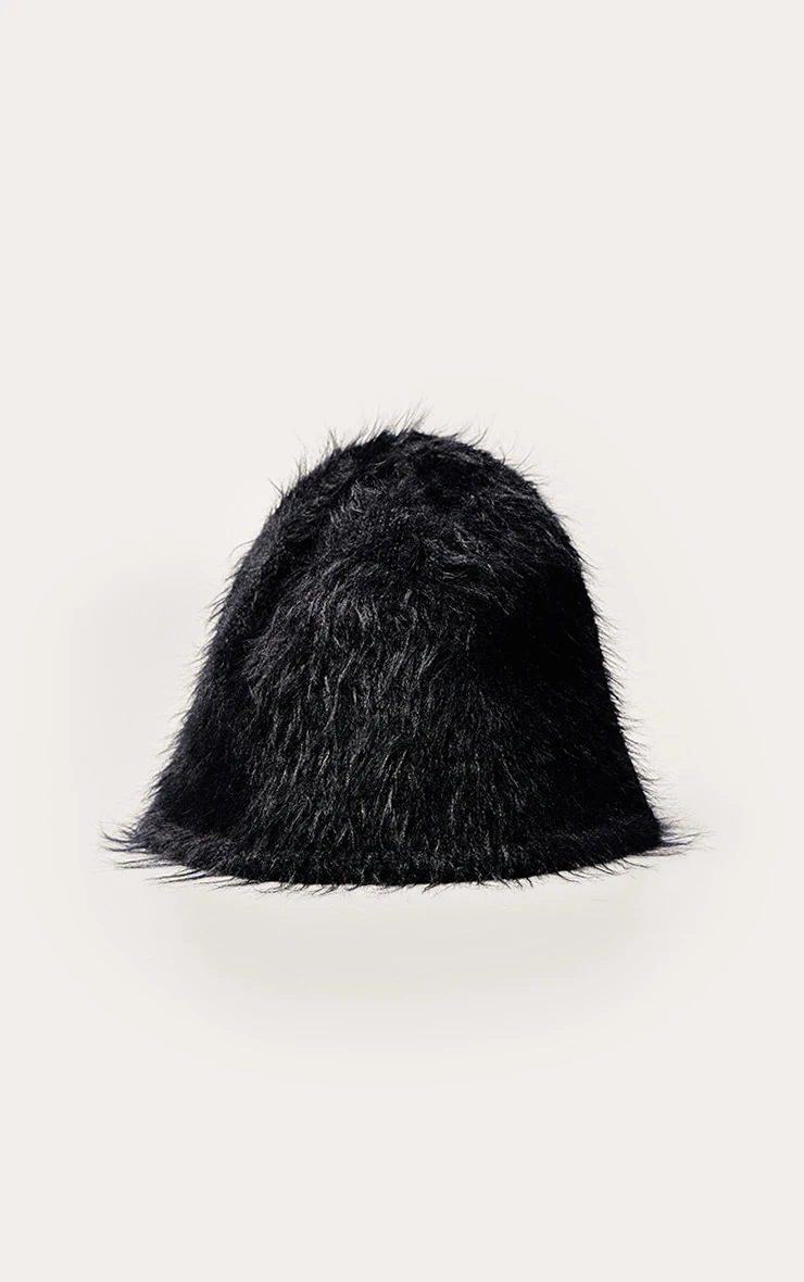 Prettylittlething Black Shaggy Fur Bucket Hat 2 Prettylittlething Black Shaggy Fur Bucket Hat - Image 2