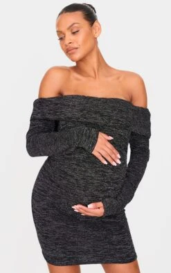 Prettylittlething Maternity Black Glitter Bardot Mini Dress