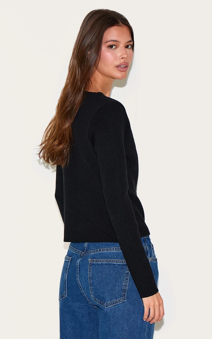 Prettylittlething Black Asymmetric Compact Knit Cardigan 2 Prettylittlething Black Asymmetric Compact Knit Cardigan - Image 2