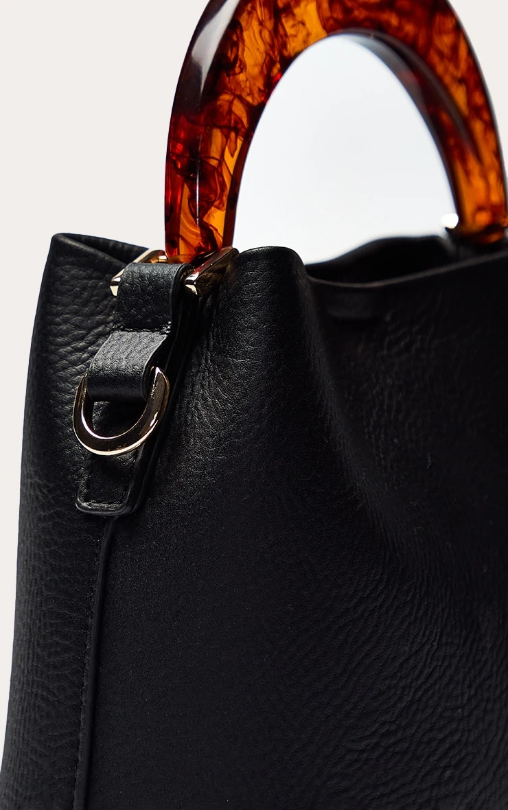 Chocolate Matte Bucket Bag with Glossy Resin Handle – Modern Patent PU Handbag 4 Chocolate Matte Bucket Bag with Glossy Resin Handle – Modern Patent PU Handbag - Image 4