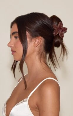 Prettylittlething Chocolate Crystal Lily Flower Hair Clip