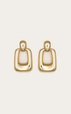 Prettylittlething Gold Chunky Rectangle Cut Out Statement Earrings