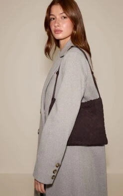 Prettylittlething Chocolate Faux Suede Weave Drawstring Bag