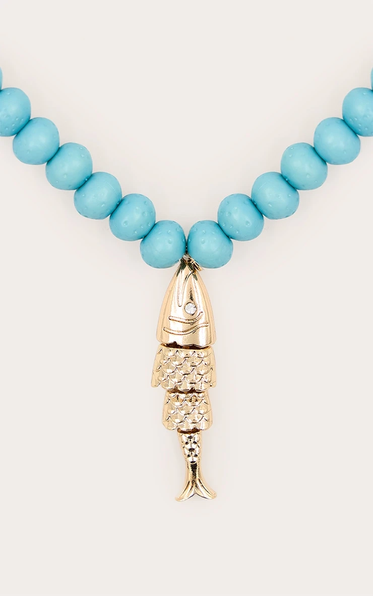 PrettyLittleThing Aqua Beaded Fish Pendant - Whimsical Summer Statement Necklace 3 PrettyLittleThing Aqua Beaded Fish Pendant - Whimsical Summer Statement Necklace - Image 3