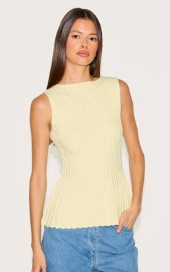 Prettylittlething Lemon Knit Boat Neck Peplum Top