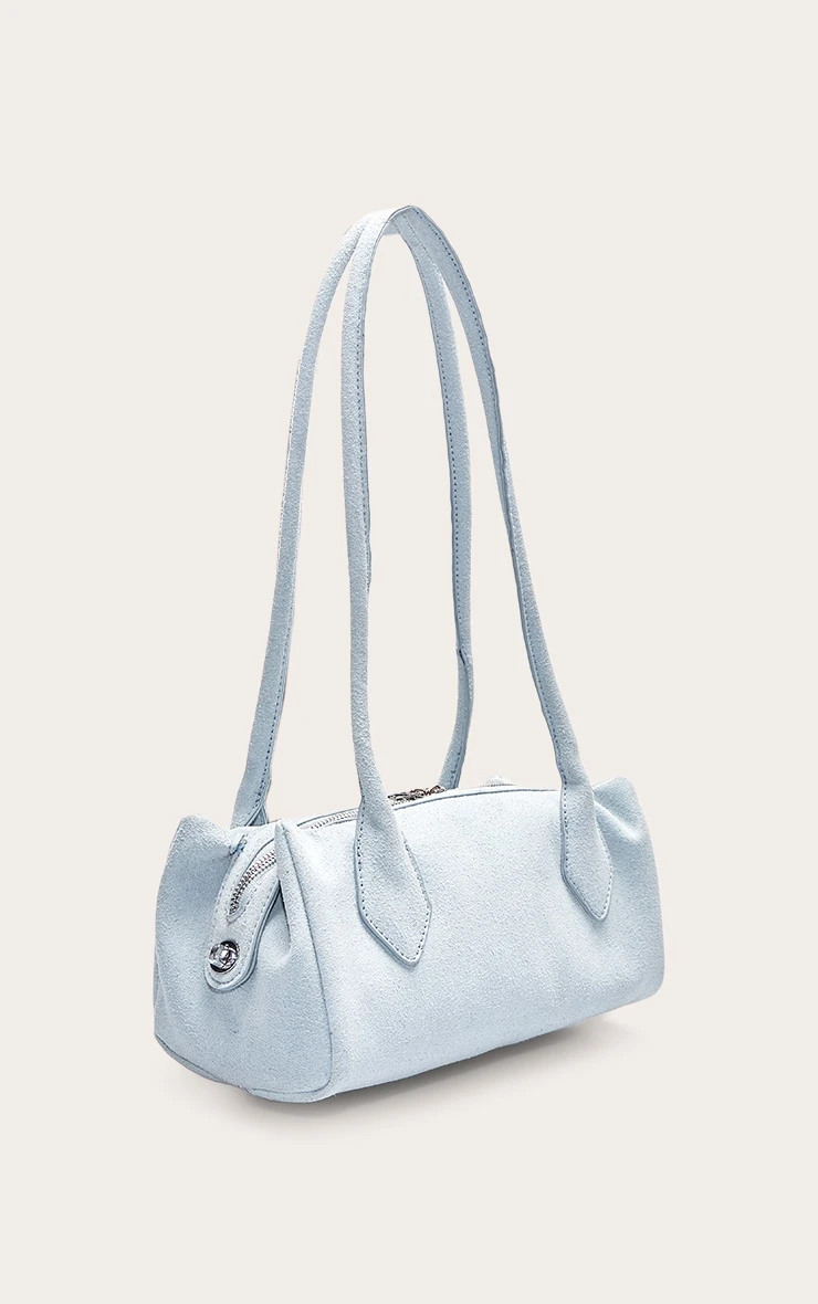 PrettyLittleThing Powder Blue Faux Suede Structured Bowler Shoulder Bag 2 PrettyLittleThing Powder Blue Faux Suede Structured Bowler Shoulder Bag - Image 2