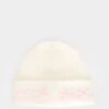 Prettylittlething Cream Bow Detail Ribbed Beanie