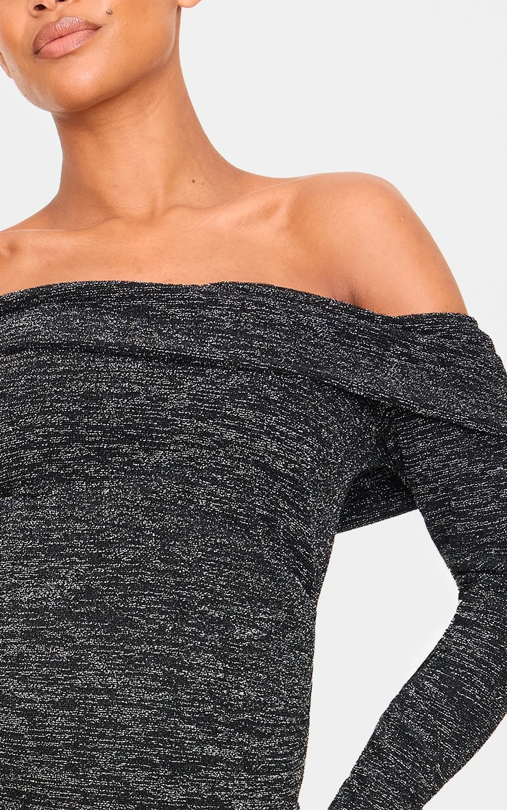 PrettyLittleThing Maternity Black Glitter Bardot Mini Dress – Long Sleeve Shimmer Bodycon 4 PrettyLittleThing Maternity Black Glitter Bardot Mini Dress – Long Sleeve Shimmer Bodycon - Image 4