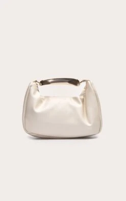 Prettylittlething Cream PU Gold Abstract Handle Hand Bag