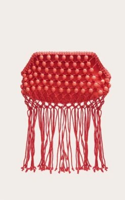 Prettylittlething Bright Red Beaded Weave Clutch Bag