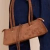 PrettyLittleThing Tan Faux Suede Elongated Handle Shoulder Bag – Slim Sophisticated Day Bag