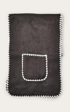 PrettyLittleThing Charcoal Contrast Blanket Stitch Pocketed Oversized Scarf