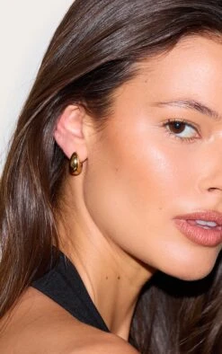 Prettylittlething Real Gold Plated Drop Huggie Hoop Earrings