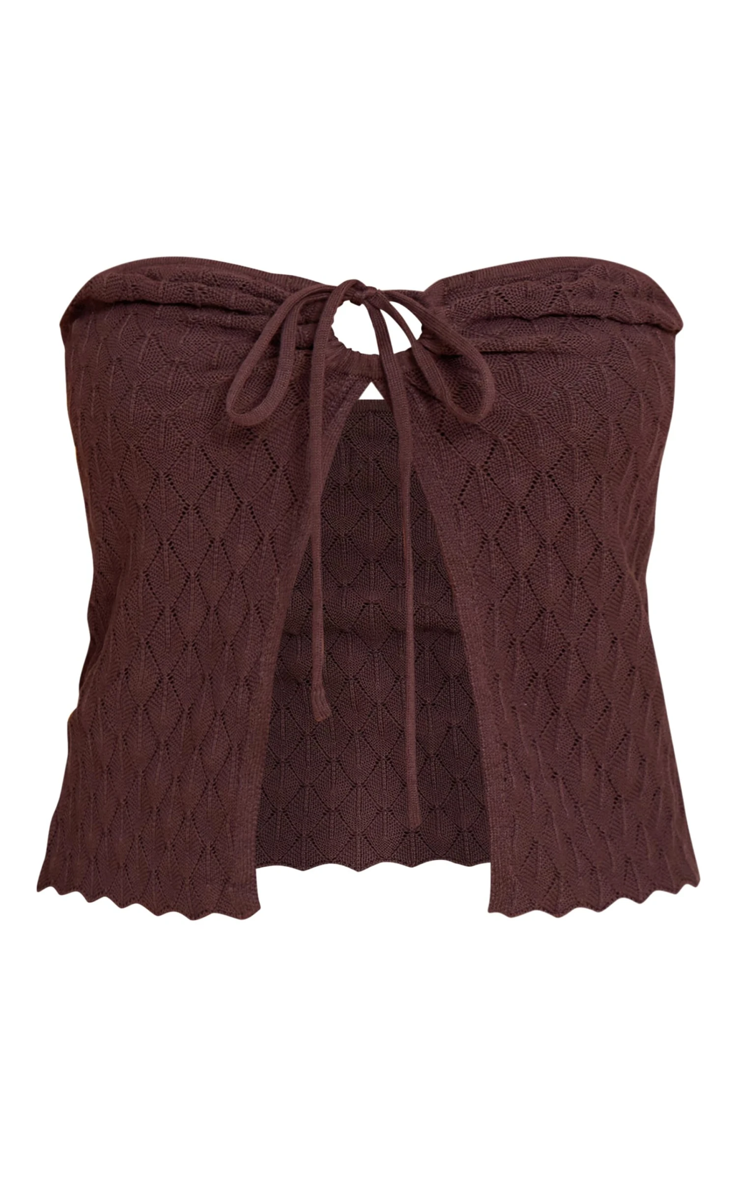 PrettyLittleThing Chocolate Textured Crochet Knit Bandeau Open Top - Sleeveless Summer Knit 5 PrettyLittleThing Chocolate Textured Crochet Knit Bandeau Open Top - Sleeveless Summer Knit - Image 5