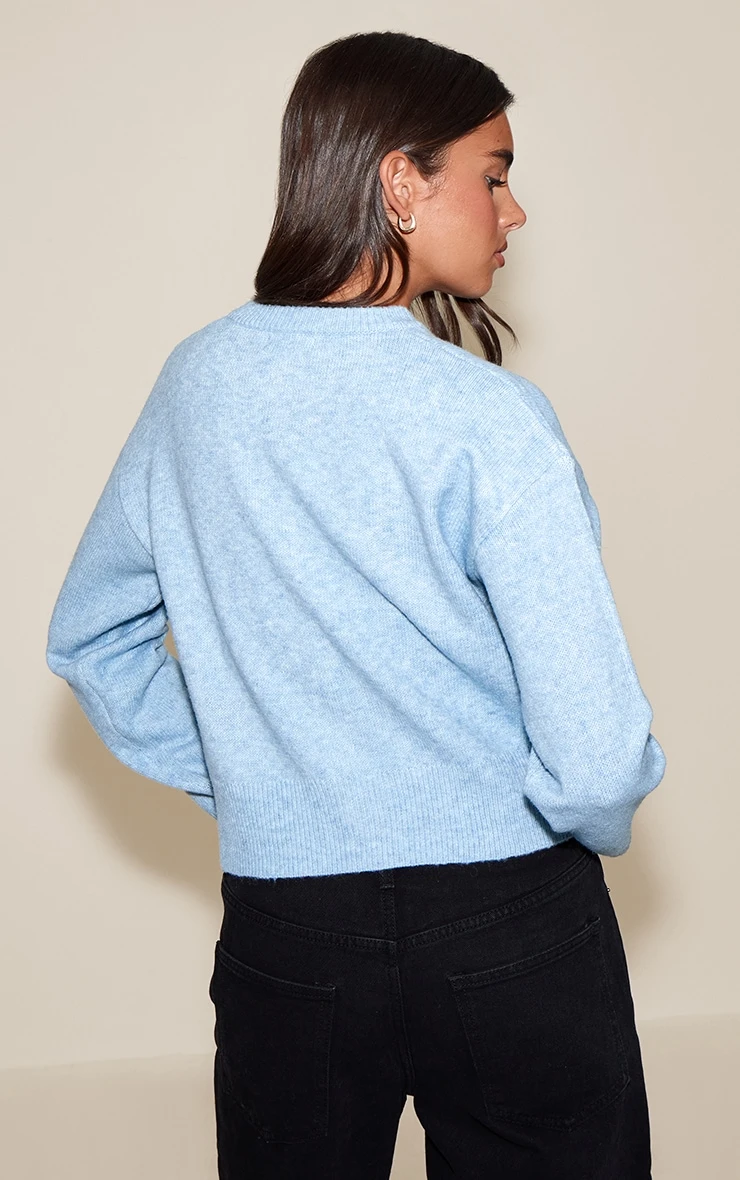 Prettylittlething Light Blue Crew Neck Knit Cardigan 2 Prettylittlething Light Blue Crew Neck Knit Cardigan - Image 2