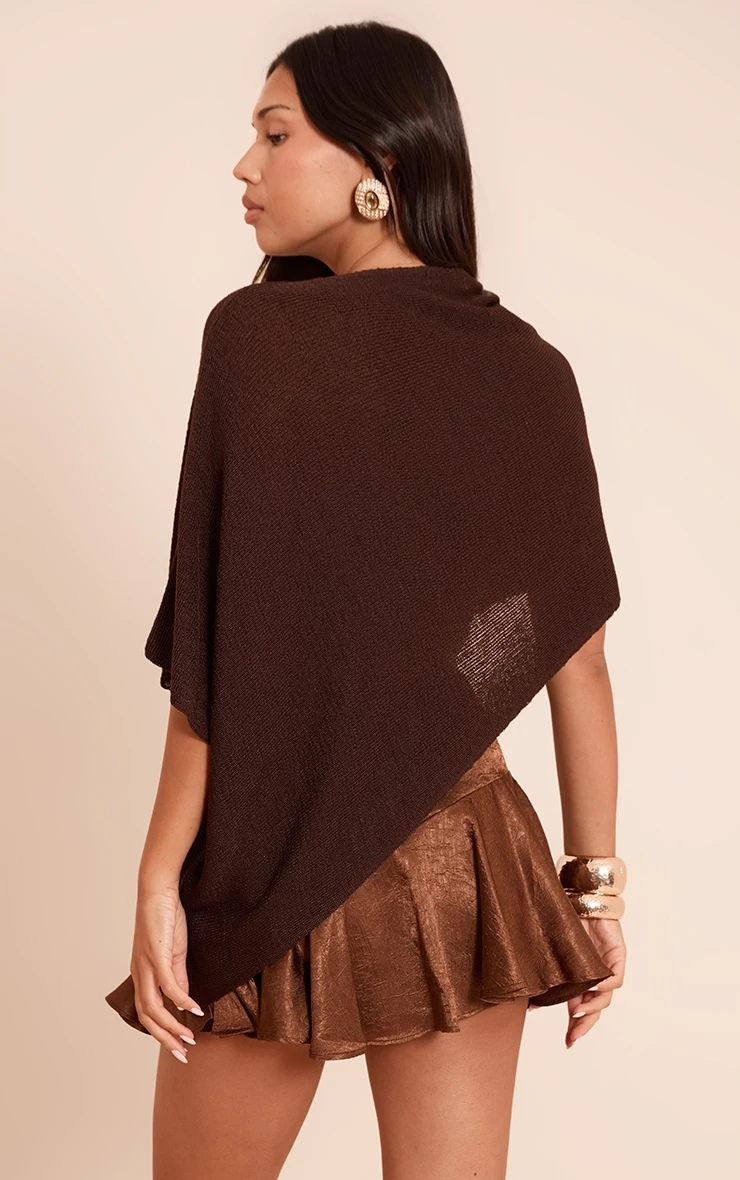 Prettylittlething Chocolate Fine Knit Poncho Style Top 2 Prettylittlething Chocolate Fine Knit Poncho Style Top - Image 2