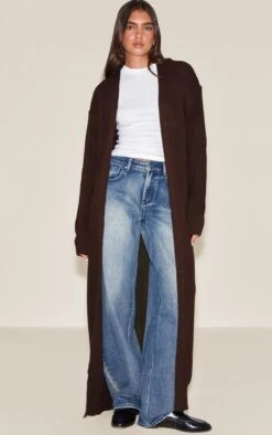 Chocolate Maxi Style Knitted Cardigan