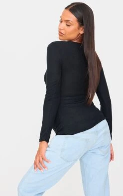 Prettylittlething Maternity Black Brushed Rib Ruched Top