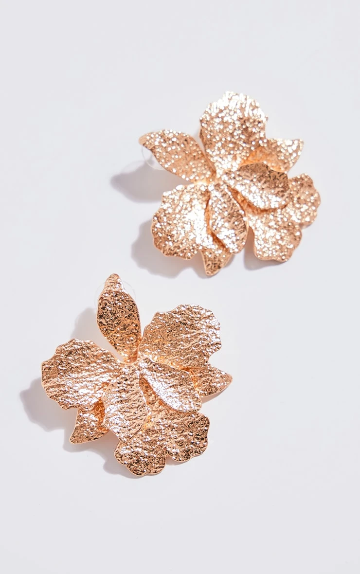 PrettyLittleThing Gold Textured Flower Stud Earrings – Vintage Inspired Floral Statement Jewelry 2 PrettyLittleThing Gold Textured Flower Stud Earrings – Vintage Inspired Floral Statement Jewelry - Image 2