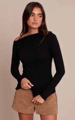 Black Asymmetric Knit Top