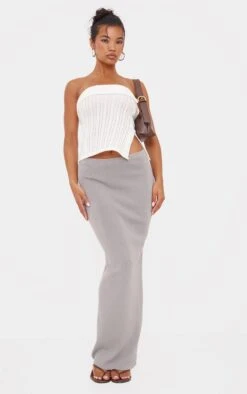 PrettyLittleThing Dove Grey Fine Knit Minimalist Maxi Skirt