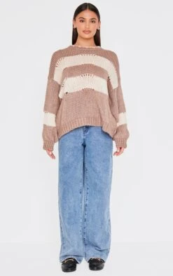 Prettylittlething Mocha Stripe Distressed Detail Chunky Knit Sweater -FRAME Clothing Shop e4cdb1fc7be5a06b067d0d30adfb8e9ceb2661f4 cnl5033 3
