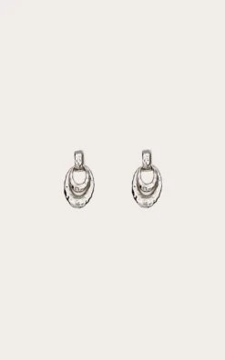 Prettylittlething Silver Crinkle Double Hoop Stud Earring