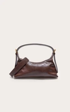 Prettylittlething Chocolate Crinkle Pu Buckle Detail Shoulder Bag