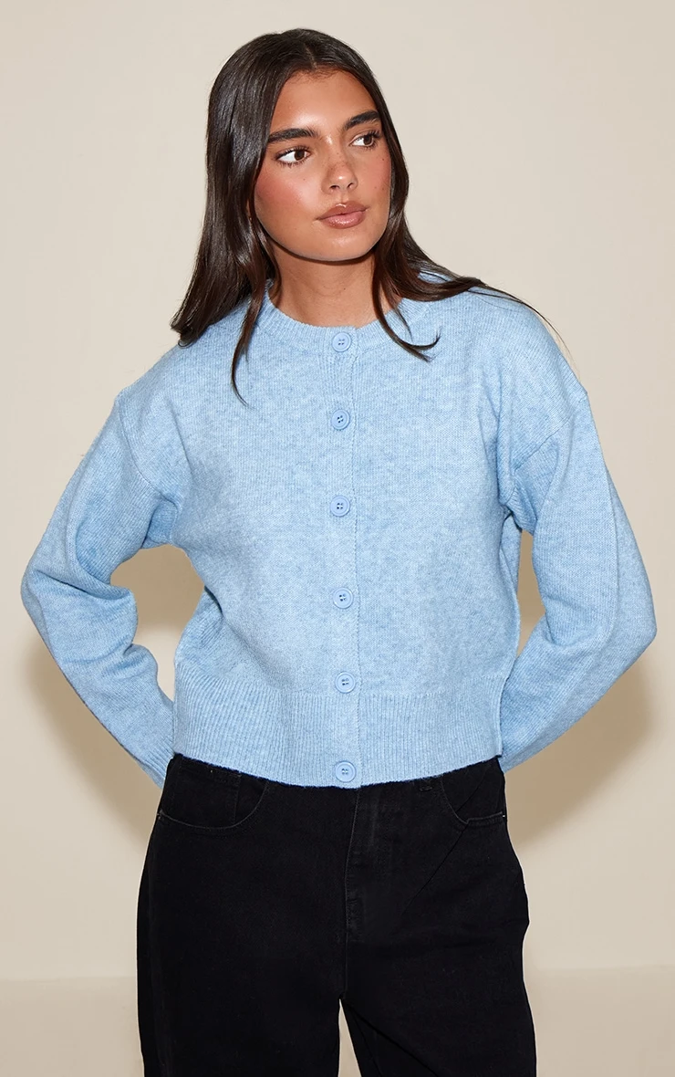 Prettylittlething Light Blue Crew Neck Knit Cardigan 1 Prettylittlething Light Blue Crew Neck Knit Cardigan
