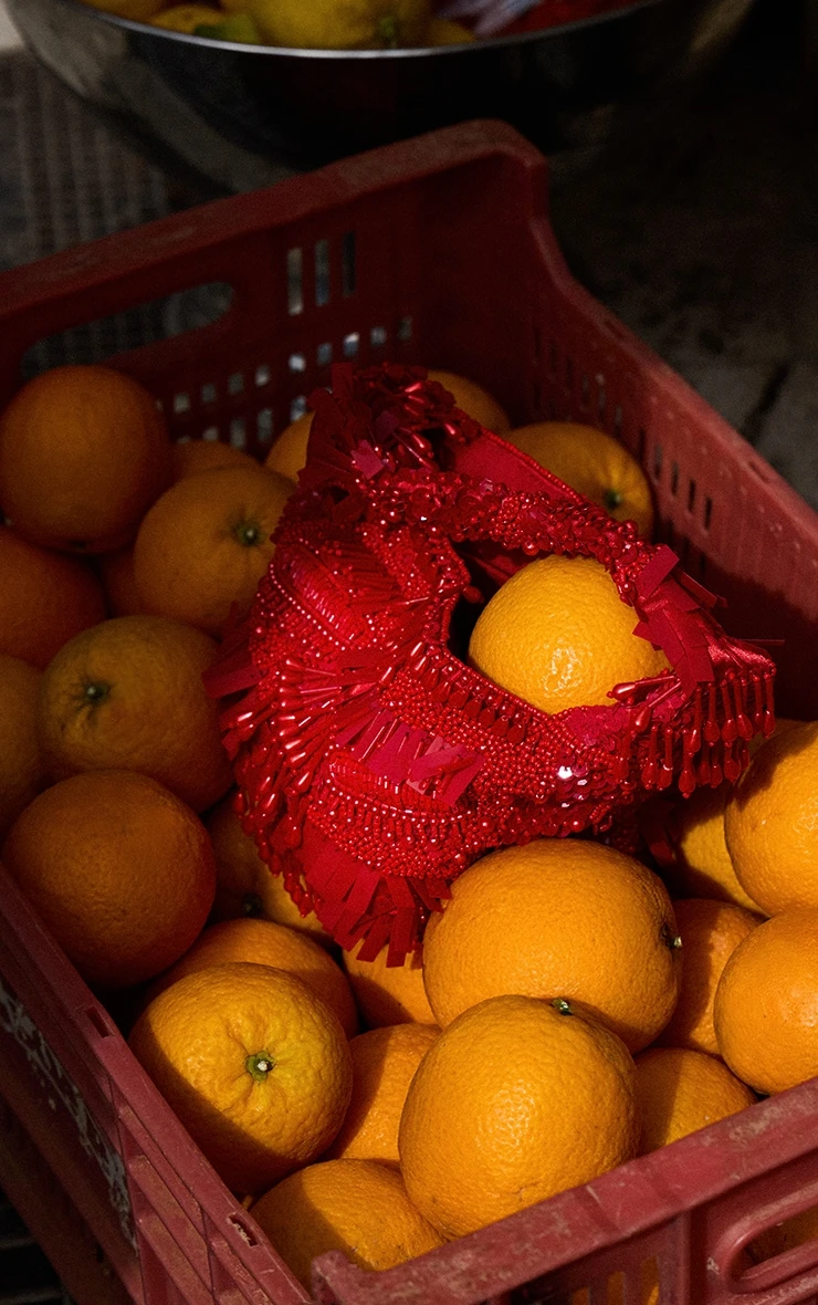 PrettyLittleThing Bright Red Hand-Embellished Ornate Sequin and Beaded Mini Bag 3 PrettyLittleThing Bright Red Hand-Embellished Ornate Sequin and Beaded Mini Bag - Image 3