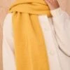 Mustard Yellow Brushed Knit Oversized Tassel Scarf – Cozy Winter Wrap