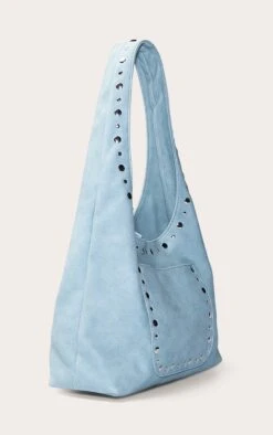 PrettyLittleThing Powder Blue Faux Suede Silver Studded Shoulder Bag -FRAME Clothing Shop e9b6856e2226657eba04f2d5473b204a30b06e6b CNO4488 3 powder blue faux suede studded shoulder bag