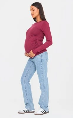 Prettylittlething Maternity Light Blue Wash Long Leg Straight Jeans