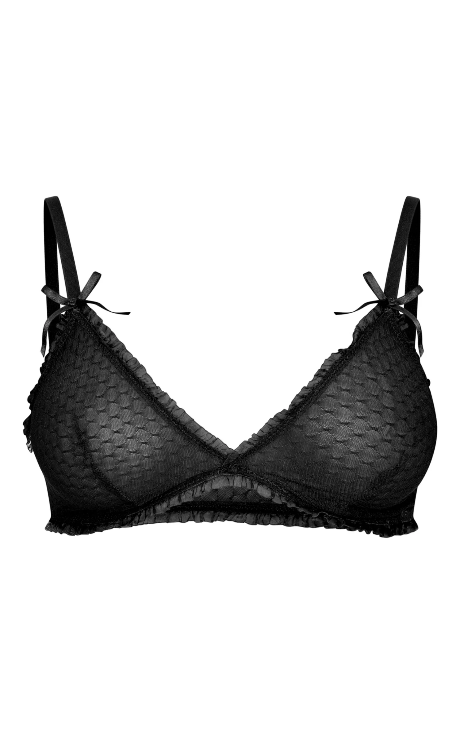Prettylittlething Black Textured Mesh Frill Edge Triangle Bra 5 Prettylittlething Black Textured Mesh Frill Edge Triangle Bra - Image 5