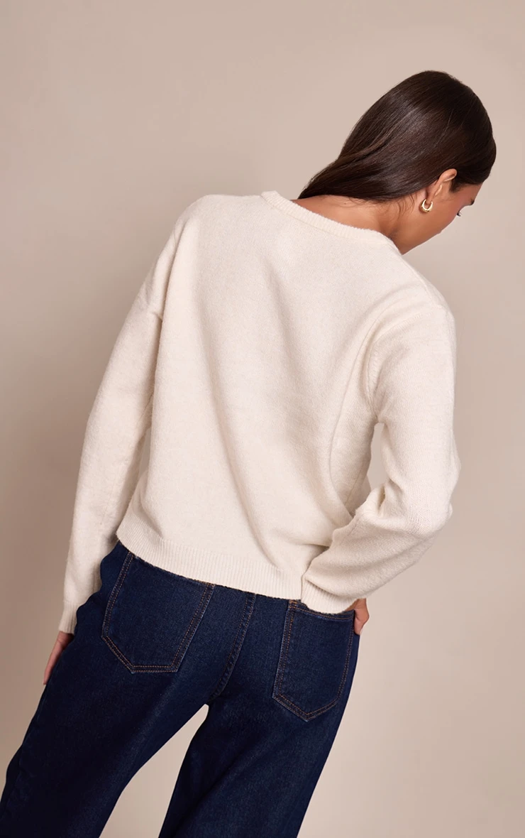 PrettyLittleThing Cream Round Neck Knit Cardigan - Cropped Button-Front Essential 2 PrettyLittleThing Cream Round Neck Knit Cardigan - Cropped Button-Front Essential - Image 2