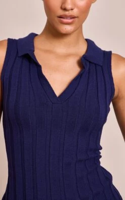 Prettylittlething Navy Sleeveless Wide Rib Polo Top -FRAME Clothing Shop ecba6829d24d56fe5454eb638eb7f2340299dfcc CNN6464 4 navy sleeveless wide rib polo top