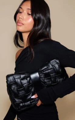 Prettylittlething Black Cross Weave Fold Over Clutch Bag