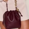 PrettyLittleThing Burgundy Beaded Chain Ruched Pouch Grab Bag