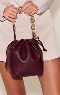 PrettyLittleThing Burgundy Beaded Chain Ruched Pouch Grab Bag