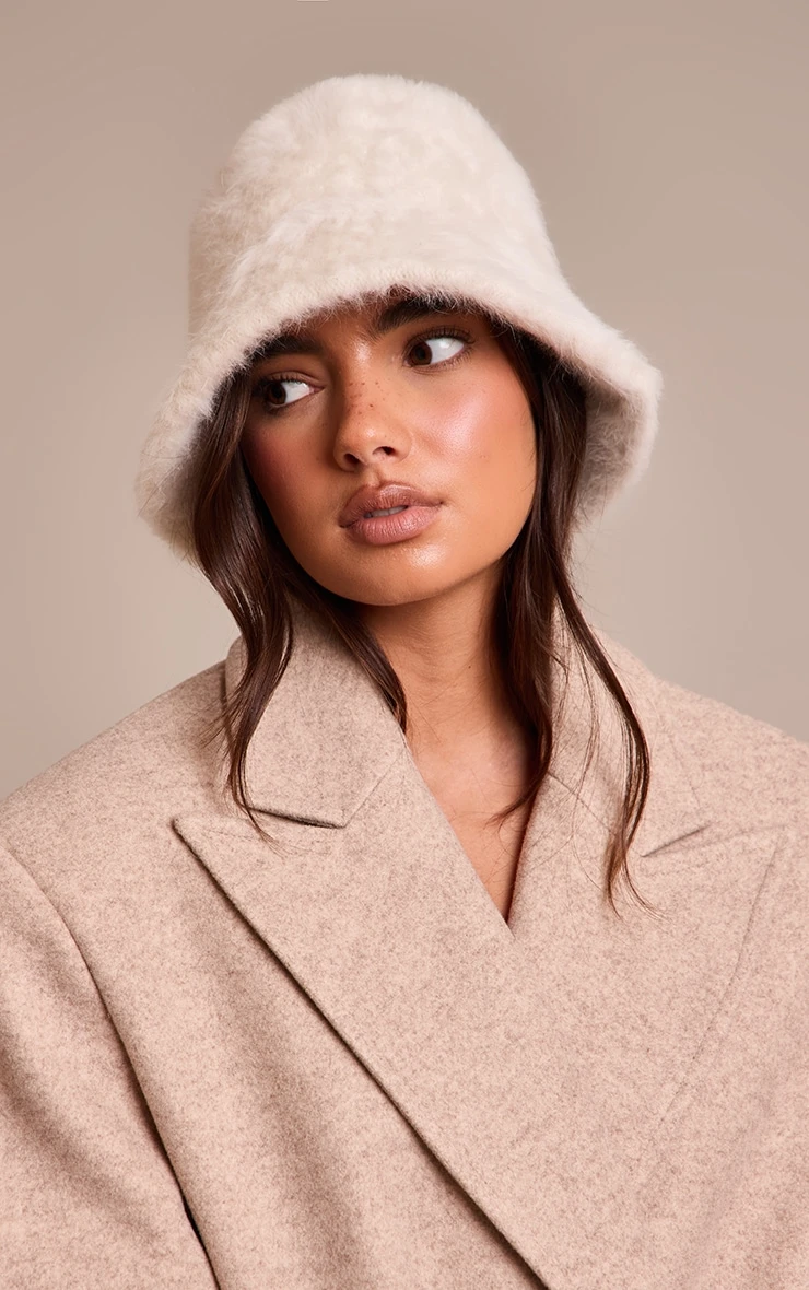 Prettylittlething Cream Shaggy Fur Bucket Hat 1 Prettylittlething Cream Shaggy Fur Bucket Hat