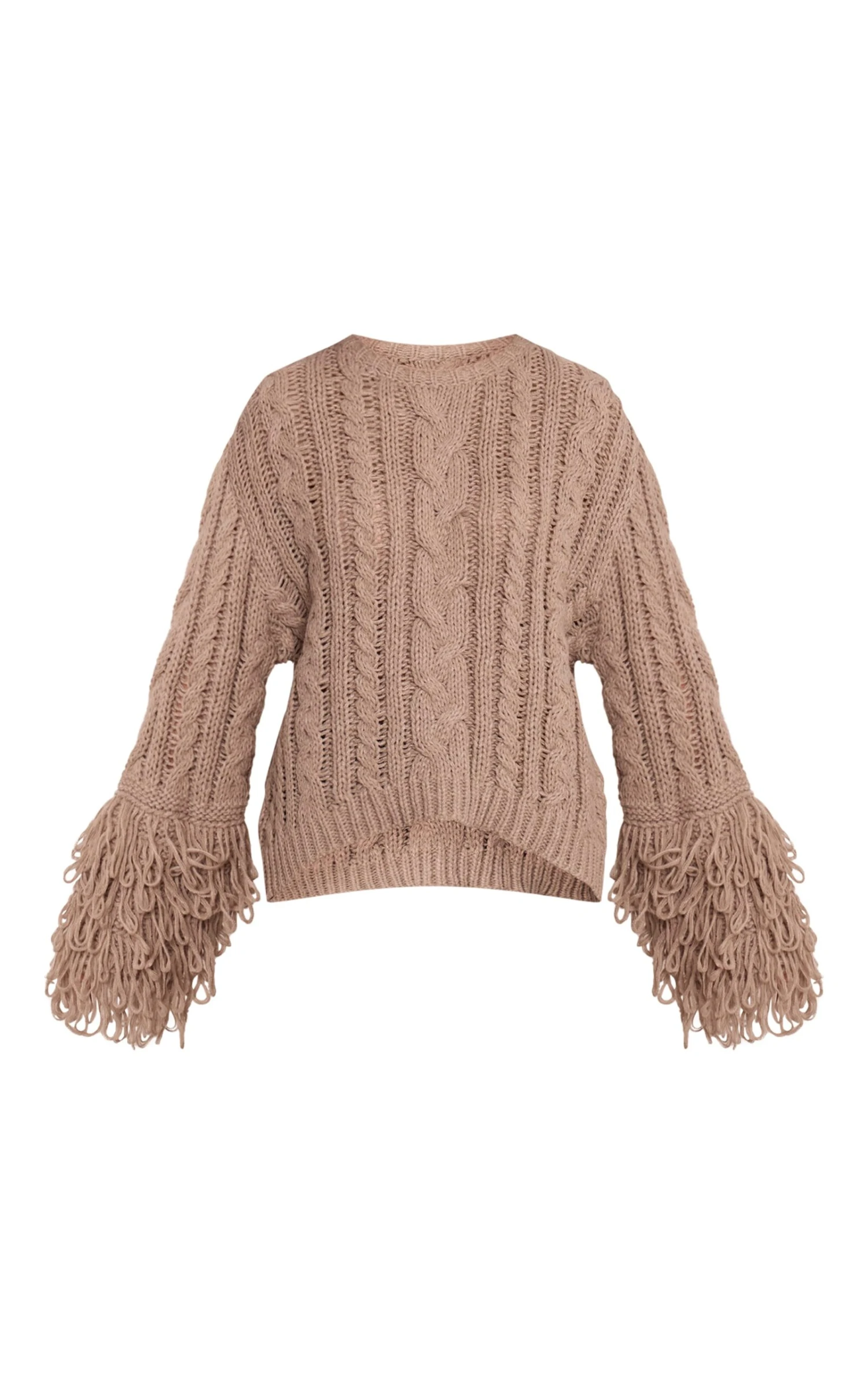 Taupe Cable Knit Loop Trim Sweater 5 Taupe Cable Knit Loop Trim Sweater - Image 5