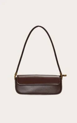 PrettyLittleThing Chocolate PU Skinny Elongated Shoulder Bag - Chic Minimalist Brown Handbag