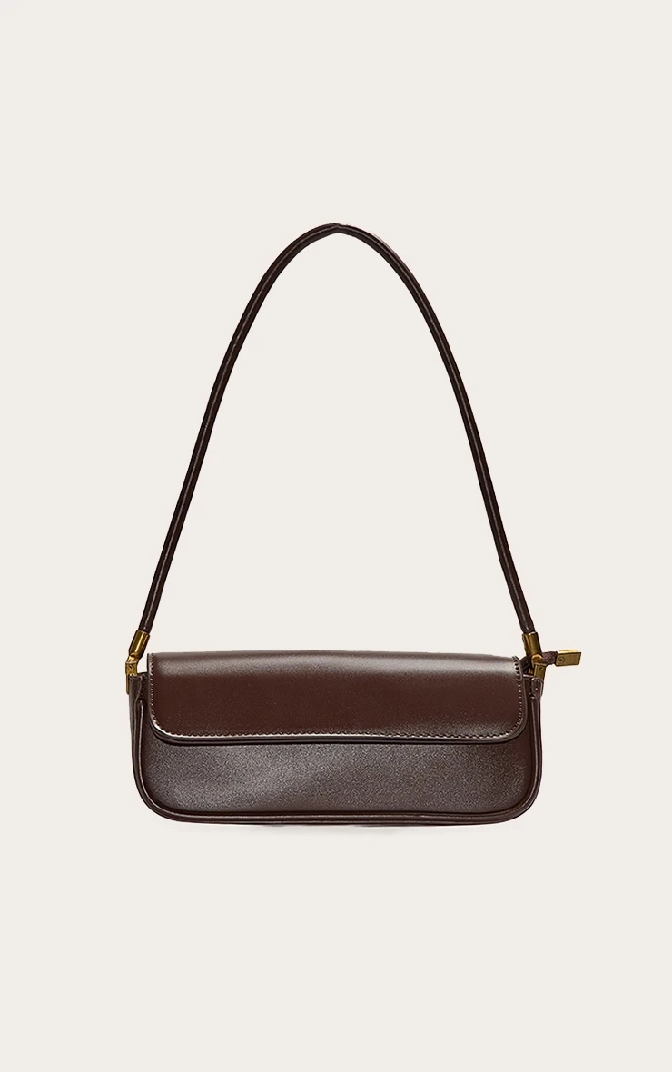 PrettyLittleThing Chocolate PU Skinny Elongated Shoulder Bag - Chic Minimalist Brown Handbag 1 PrettyLittleThing Chocolate PU Skinny Elongated Shoulder Bag - Chic Minimalist Brown Handbag