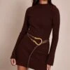Prettylittlething Chocolate Rib Knitted Dress