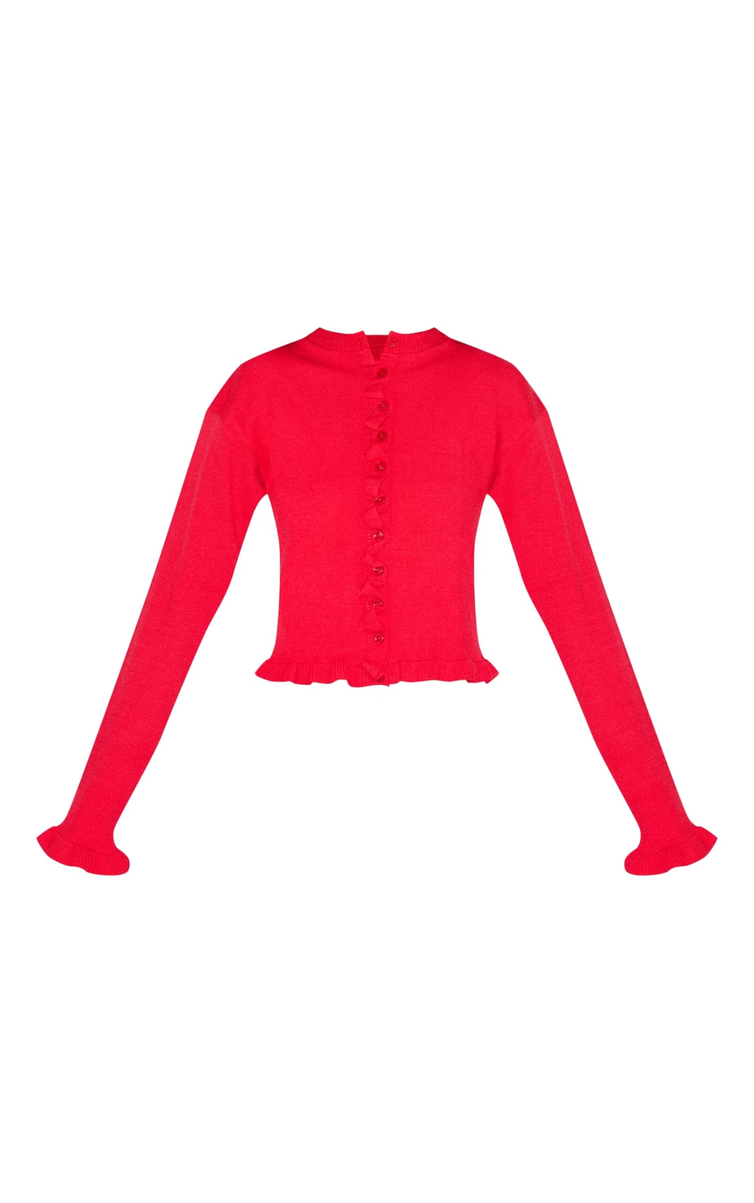 Prettylittlething Red Knit Ruffle Detail Cardigan 5 Prettylittlething Red Knit Ruffle Detail Cardigan - Image 5