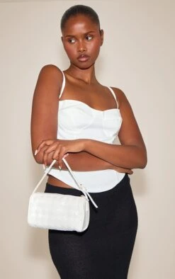 Prettylittlething Cream PU Weave Cross Body Bag