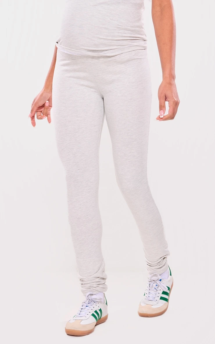 Prettylittlething Maternity Oatmeal Marl Over The Bump Leggings 2 Prettylittlething Maternity Oatmeal Marl Over The Bump Leggings - Image 2
