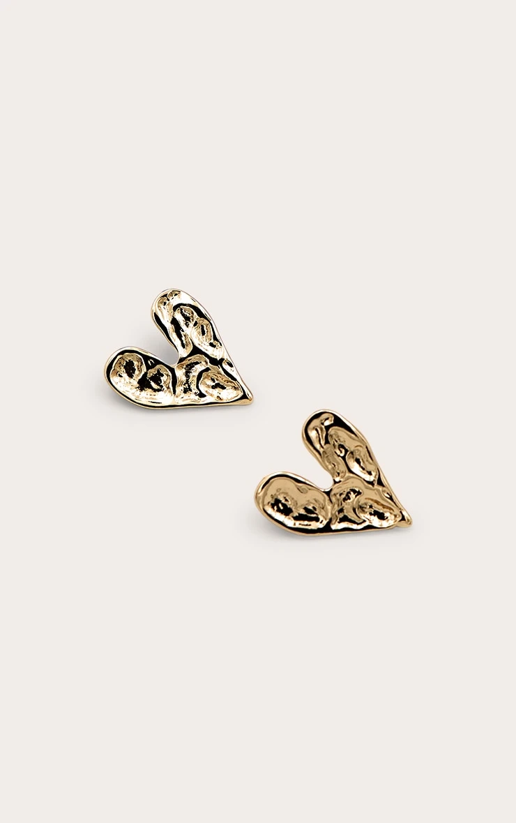 Prettylittlething Gold Hammered Love Heart Statement Earrings 2 Prettylittlething Gold Hammered Love Heart Statement Earrings - Image 2